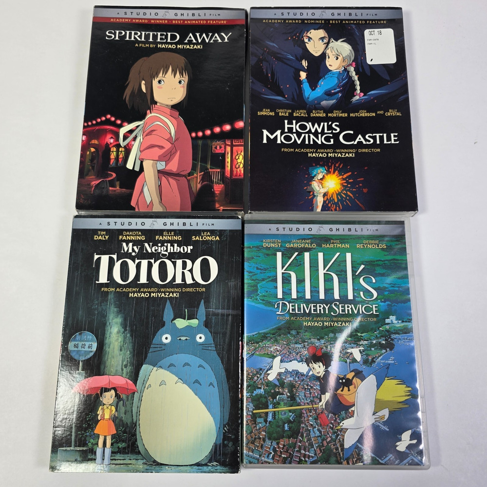 Studio Ghibli DVD Lot 4 Totoro Spirited Away Howl's Moving Castle Kiki Miyazaki
